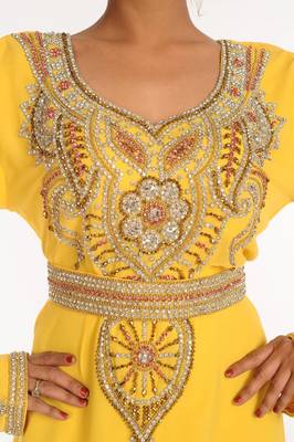 Yellow embroidered georgette islamic kaftan 3