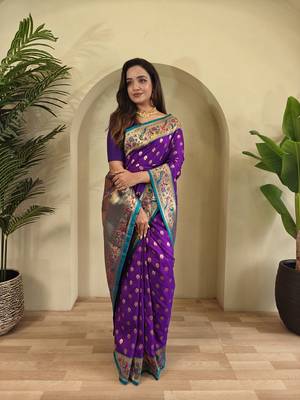 Plum Traditional Paithani Silk blend Saree 2