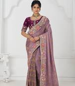 mauve thread work and floral motif saree