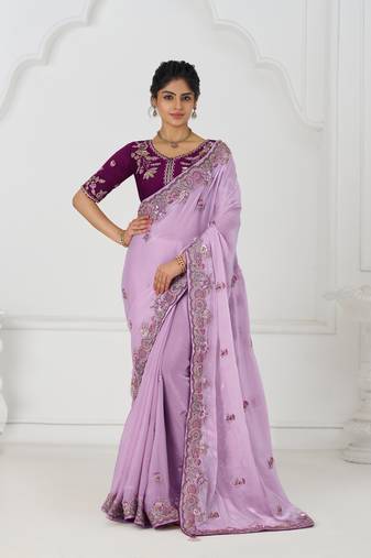 Mauve zari and sequin work saree 