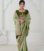 Mehendi multi-thread and sequins embroidery saree