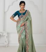 sea green saree with  multi-thread embroidery