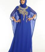 Royal blue embroidered georgette islamic kaftan