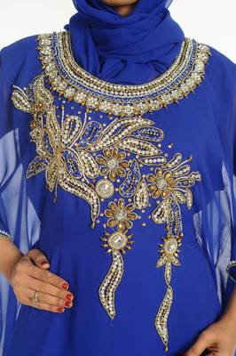 Royal blue embroidered georgette islamic kaftan 2