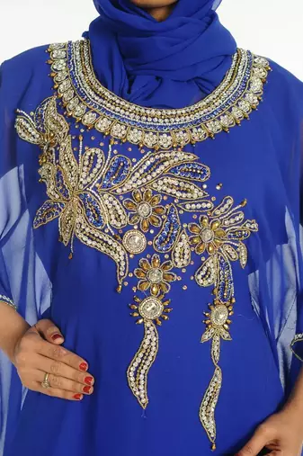 Royal blue embroidered georgette islamic kaftan
