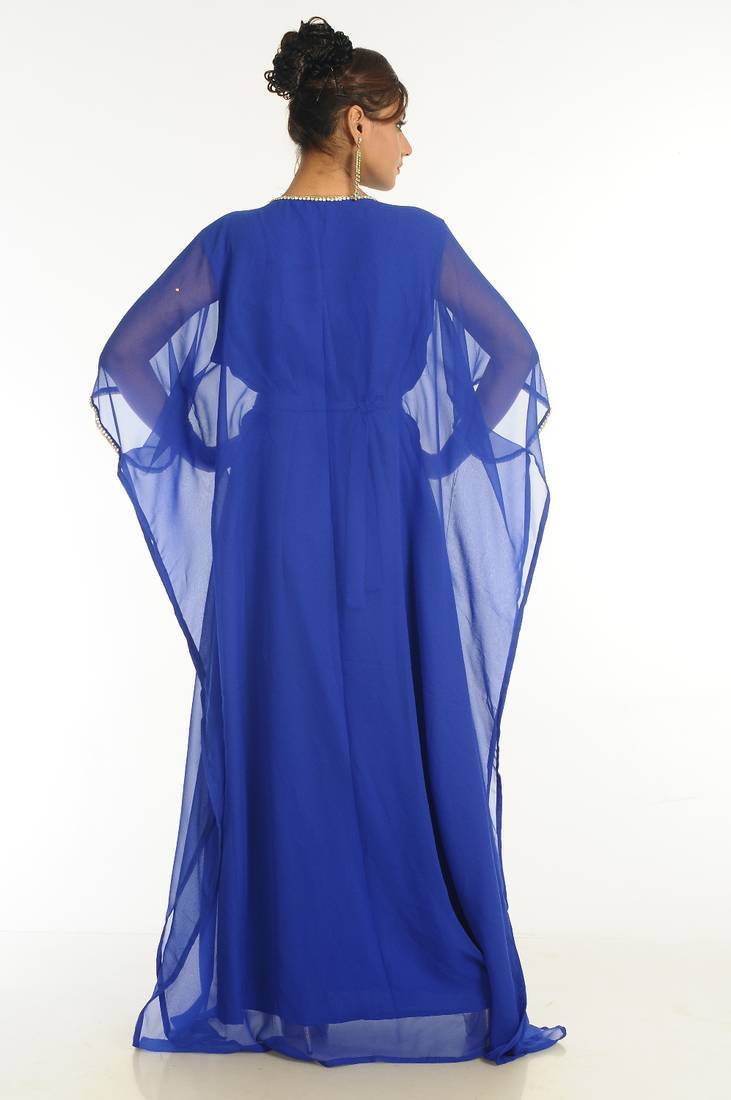 Royal blue embroidered georgette islamic kaftan