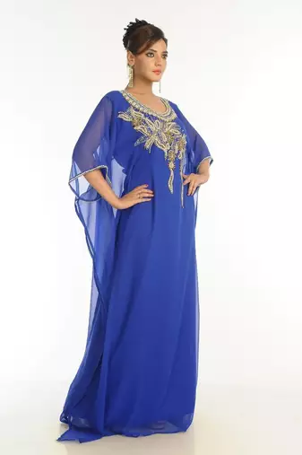 Royal blue embroidered georgette islamic kaftan