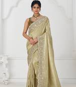 olive viscouse saree with sequins and beads embroidery
