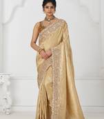 golden dola viscose silk blend saree with sequin and bead embroidery
