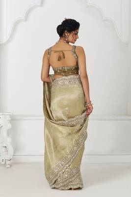 olive viscouse saree with sequins and beads embroidery 3
