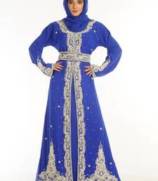 Royal blue embroidered georgette islamic kaftan