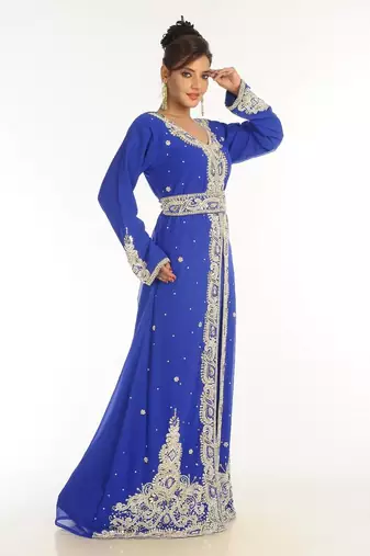 Royal blue embroidered georgette islamic kaftan