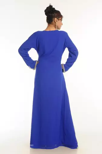Royal blue embroidered georgette islamic kaftan