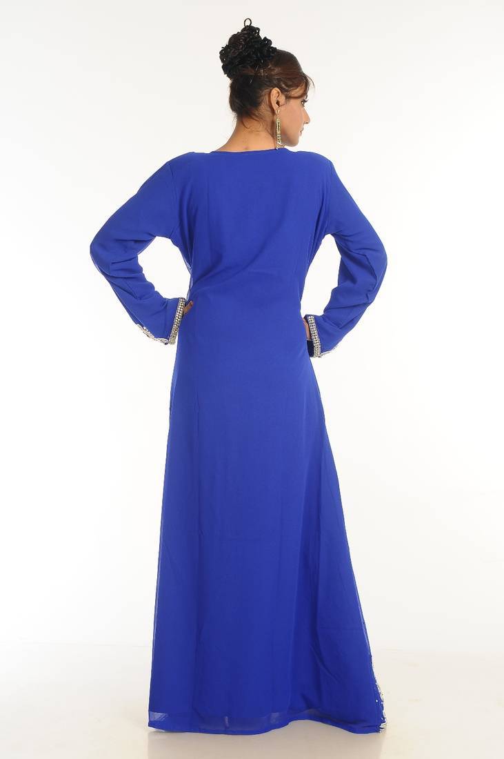 Royal blue embroidered georgette islamic kaftan