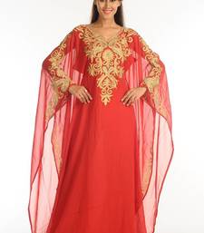 Red georgette kaftan with zari work