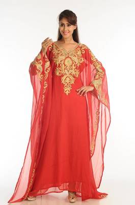 Red georgette kaftan with zari work 3
