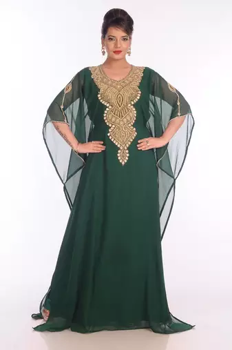 Green georgette embroidered zari work islamic kaftans