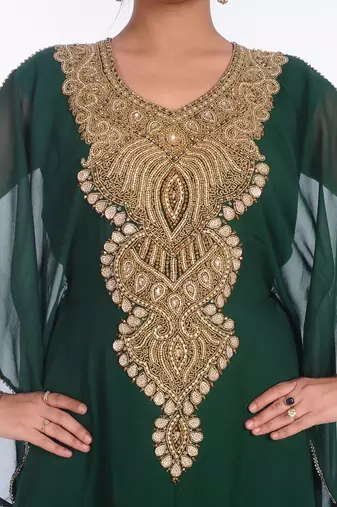 Green georgette embroidered zari work islamic kaftans