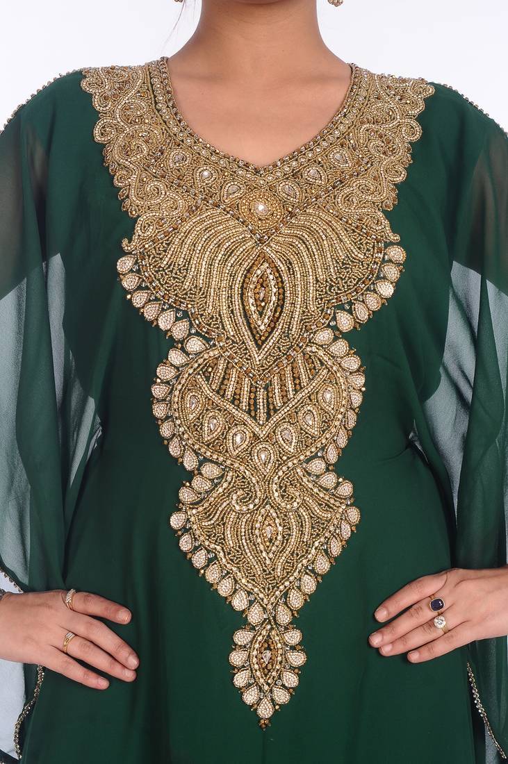 Green georgette embroidered zari work islamic kaftans