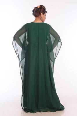 Green georgette embroidered zari work islamic kaftans 4