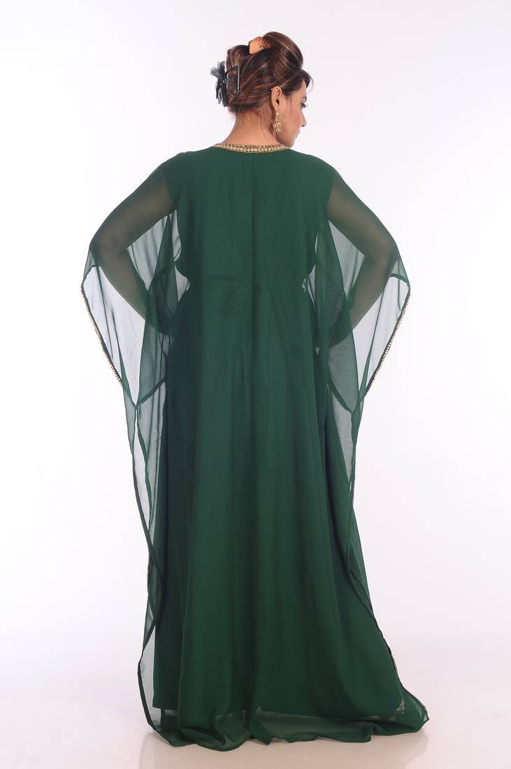 Green georgette embroidered zari work islamic kaftans
