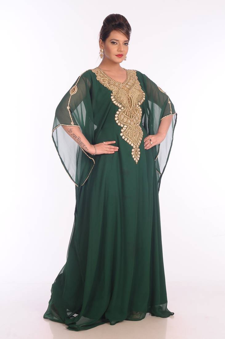 Green georgette embroidered zari work islamic kaftans