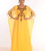 Yellow Dubai moroccan kaftan farasha abaya maxi modern fancy floor length dress