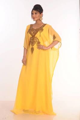 Yellow moroccan kaftan farasha abaya maxi modern fancy floor length dress 3