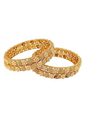  set of 4 gold plated pearls studded bangle set 2