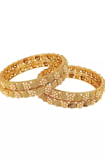  set of 4 gold plated pearls studded bangle set