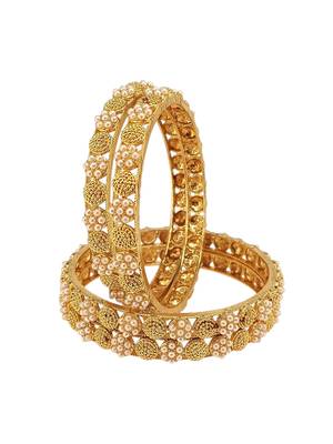  set of 4 gold plated pearls studded bangle set 3