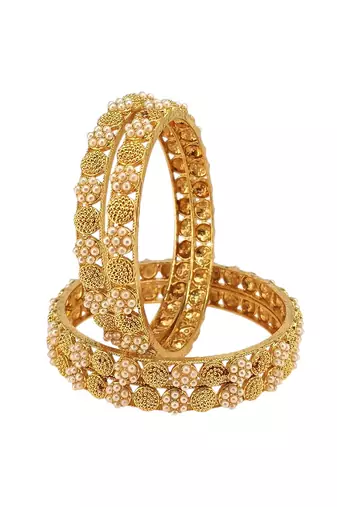  set of 4 gold plated pearls studded bangle set