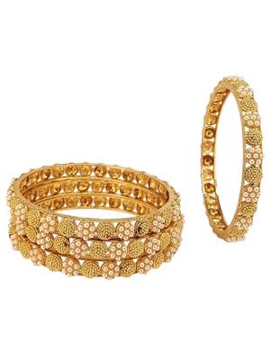  set of 4 gold plated pearls studded bangle set 4