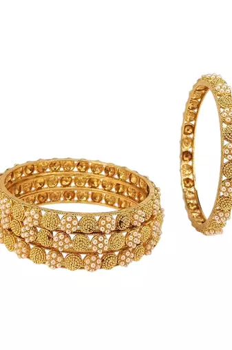  set of 4 gold plated pearls studded bangle set