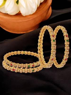  set of 4 gold-plated multicolour stone studded bangles 1