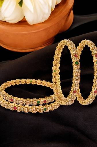  set of 4 gold-plated multicolour stone studded bangles