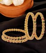  set of 4 gold-plated multicolour stone studded bangles