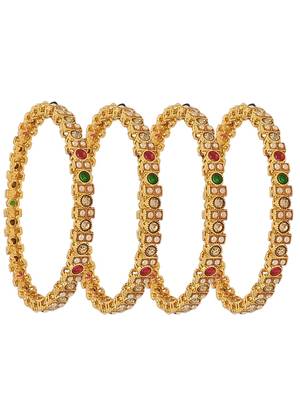  set of 4 gold-plated multicolour stone studded bangles 2