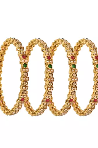  set of 4 gold-plated multicolour stone studded bangles