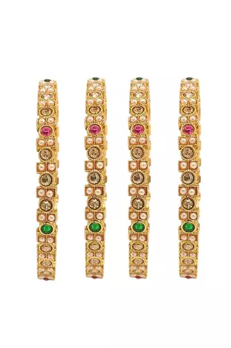  set of 4 gold-plated multicolour stone studded bangles