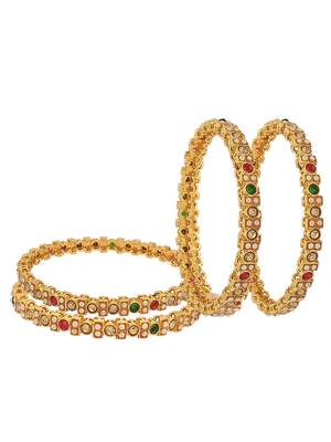  set of 4 gold-plated multicolour stone studded bangles 4