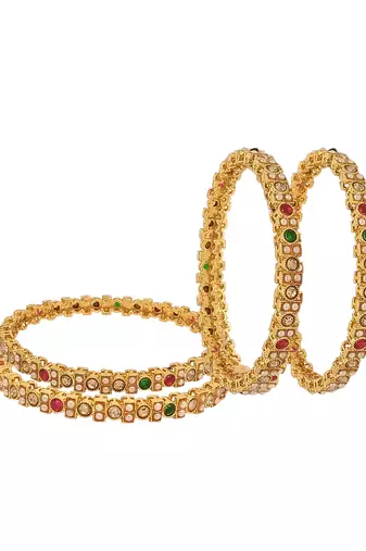  set of 4 gold-plated multicolour stone studded bangles