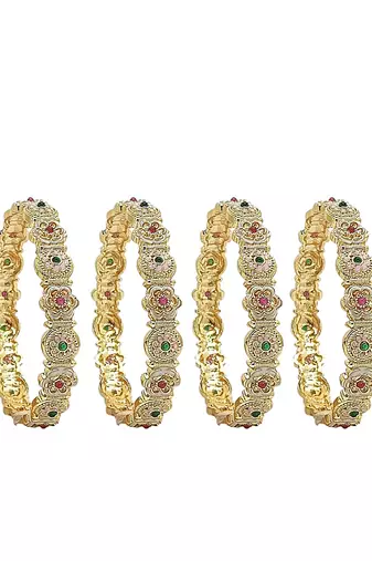  set of 4 gold-plated traditional meenakari bangles