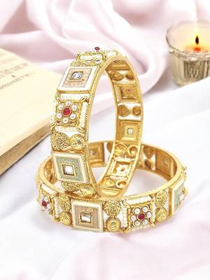  gold plated meenakari pearl set of 2 bangles 1