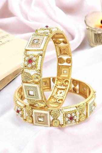  gold plated meenakari pearl set of 2 bangles