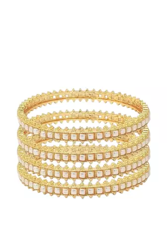  set of 4 gold plated pearl studded bangles