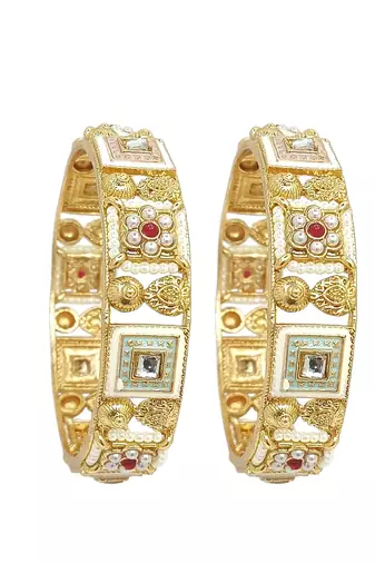  gold plated meenakari pearl set of 2 bangles