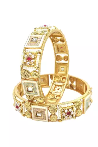  gold plated meenakari pearl set of 2 bangles