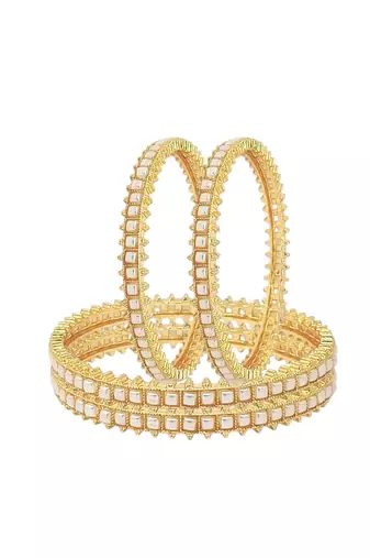  set of 4 gold plated pearl studded bangles
