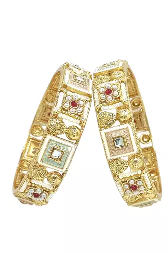  gold plated meenakari pearl set of 2 bangles